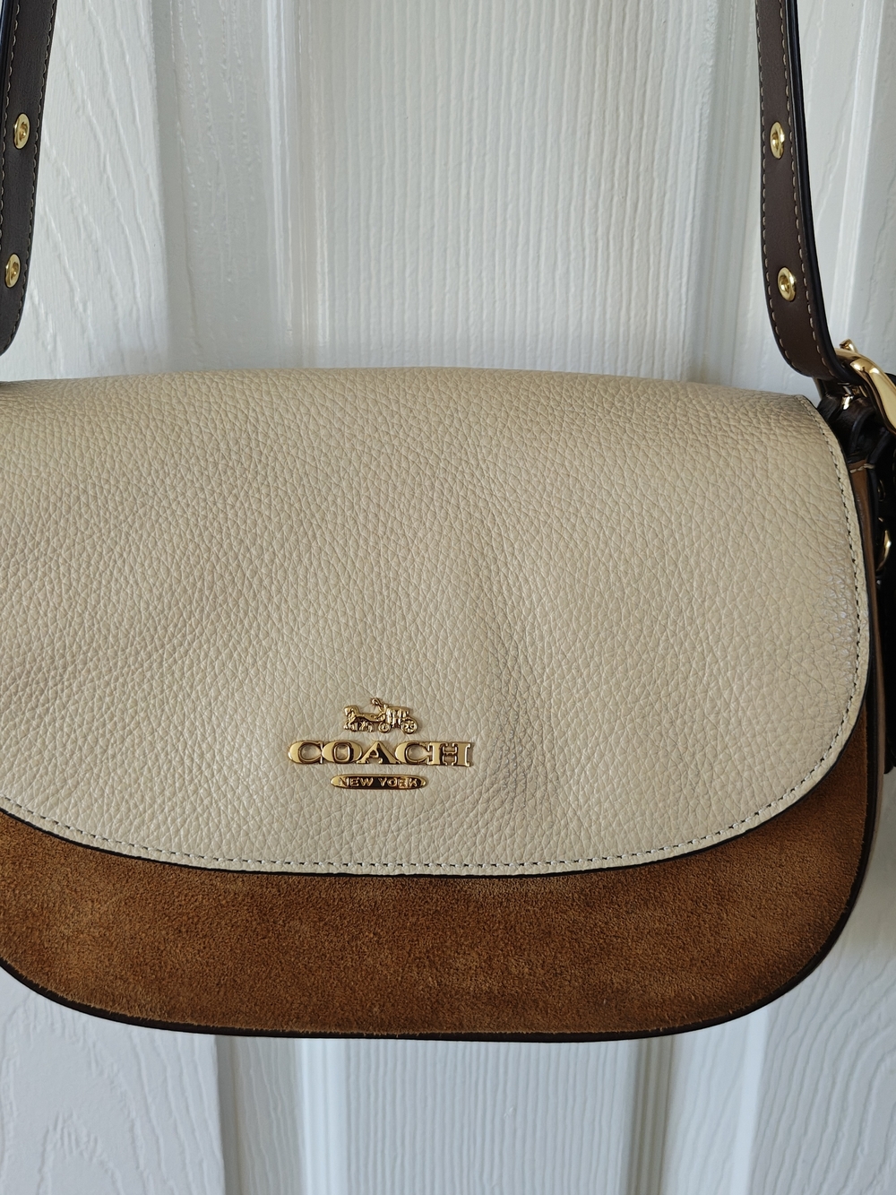 Coach Two-Tone Cream Leather and Suede Shoulder Bag